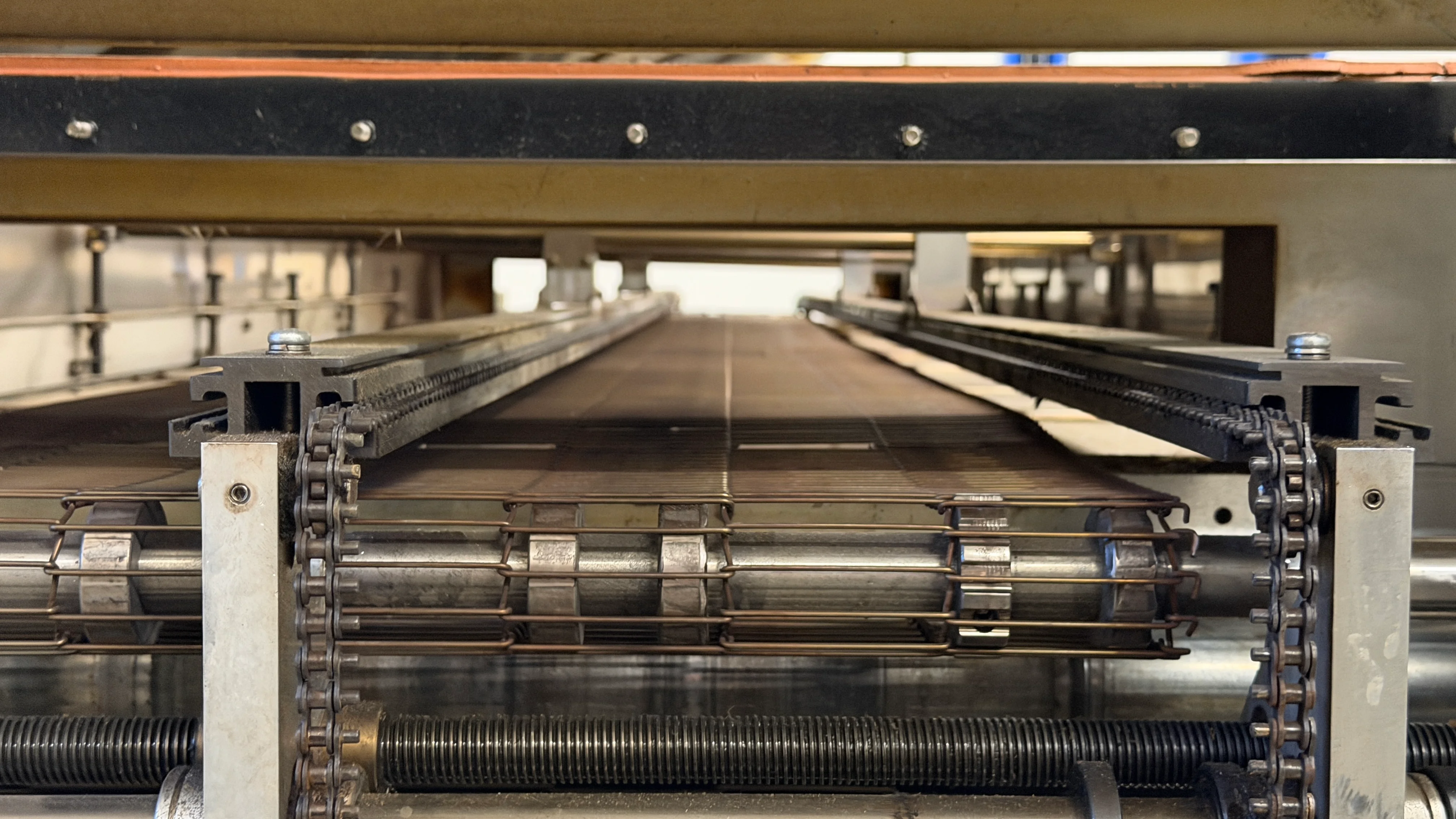 A view down the belt of our PCB reflow oven
